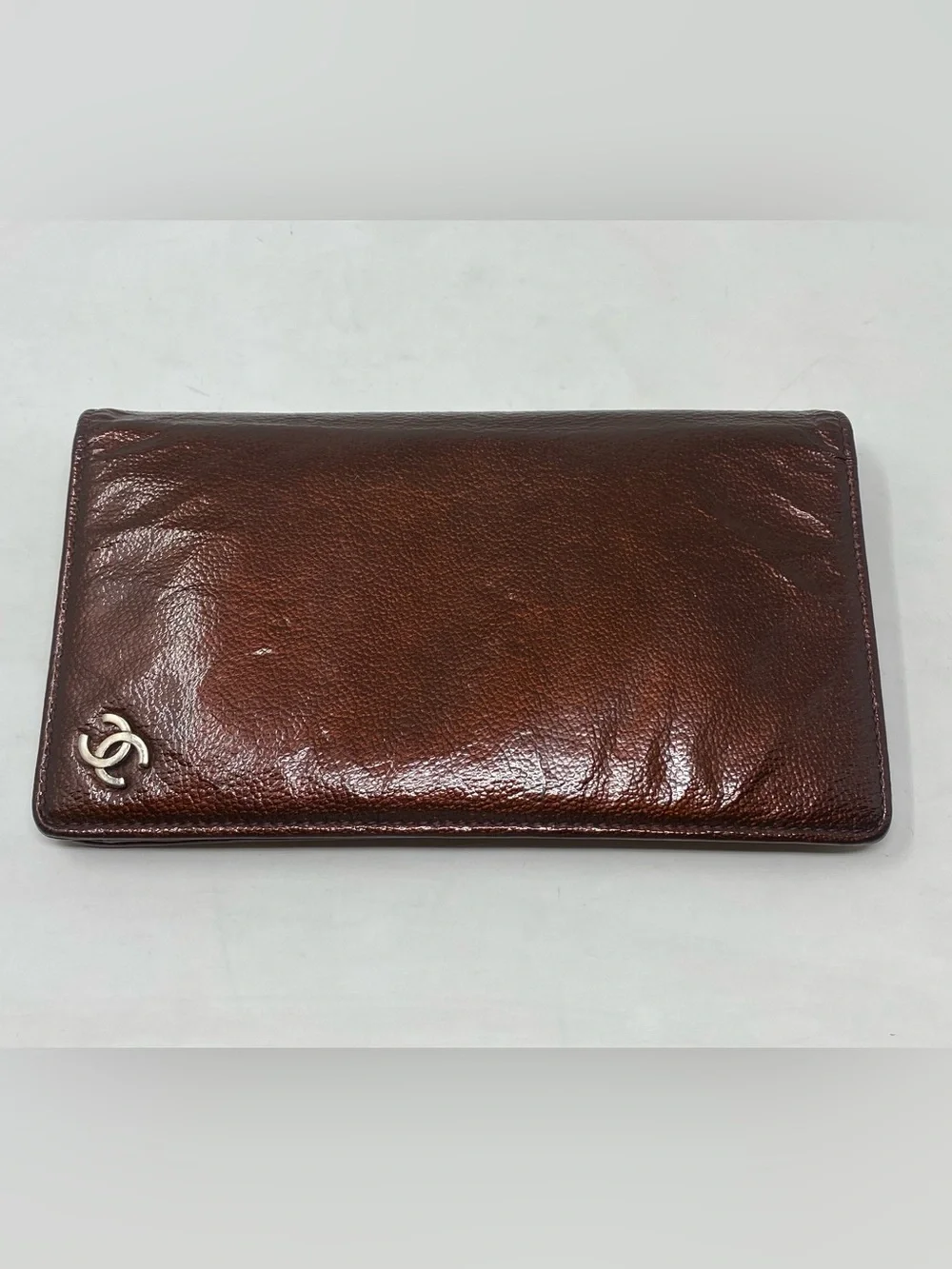 Chanel Wallet Long CC Enamel Bronze Patent Leather